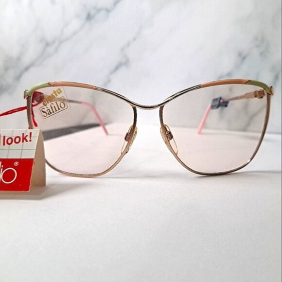 AUTHENTICALLY VINTAGE Eyeglass Frame by Safilo, Rx'able, pink metal, hippie big - Picture 1 of 2